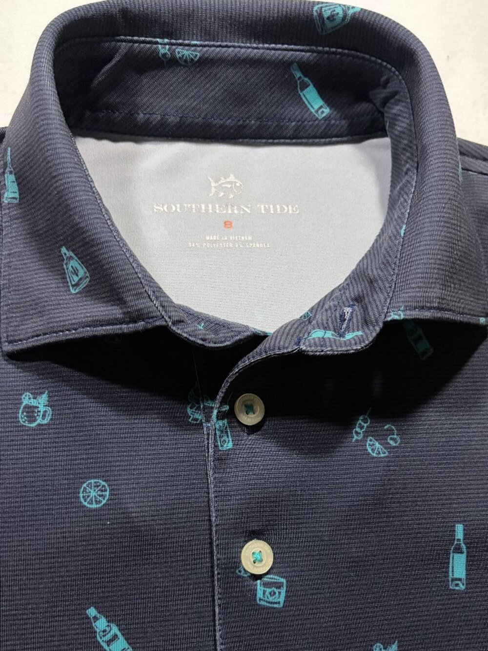 Southern Tide Polo Shirt Mens S Navy Teal Print Golf Performance Short Sleeve